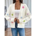 thumbnail image 5 of Women'S Cropped Cardigan Long-Sleeved Sweaters Boho Crochet Floral Embroidery Oversized Open Front Knit Outwear White XL, 5 of 9