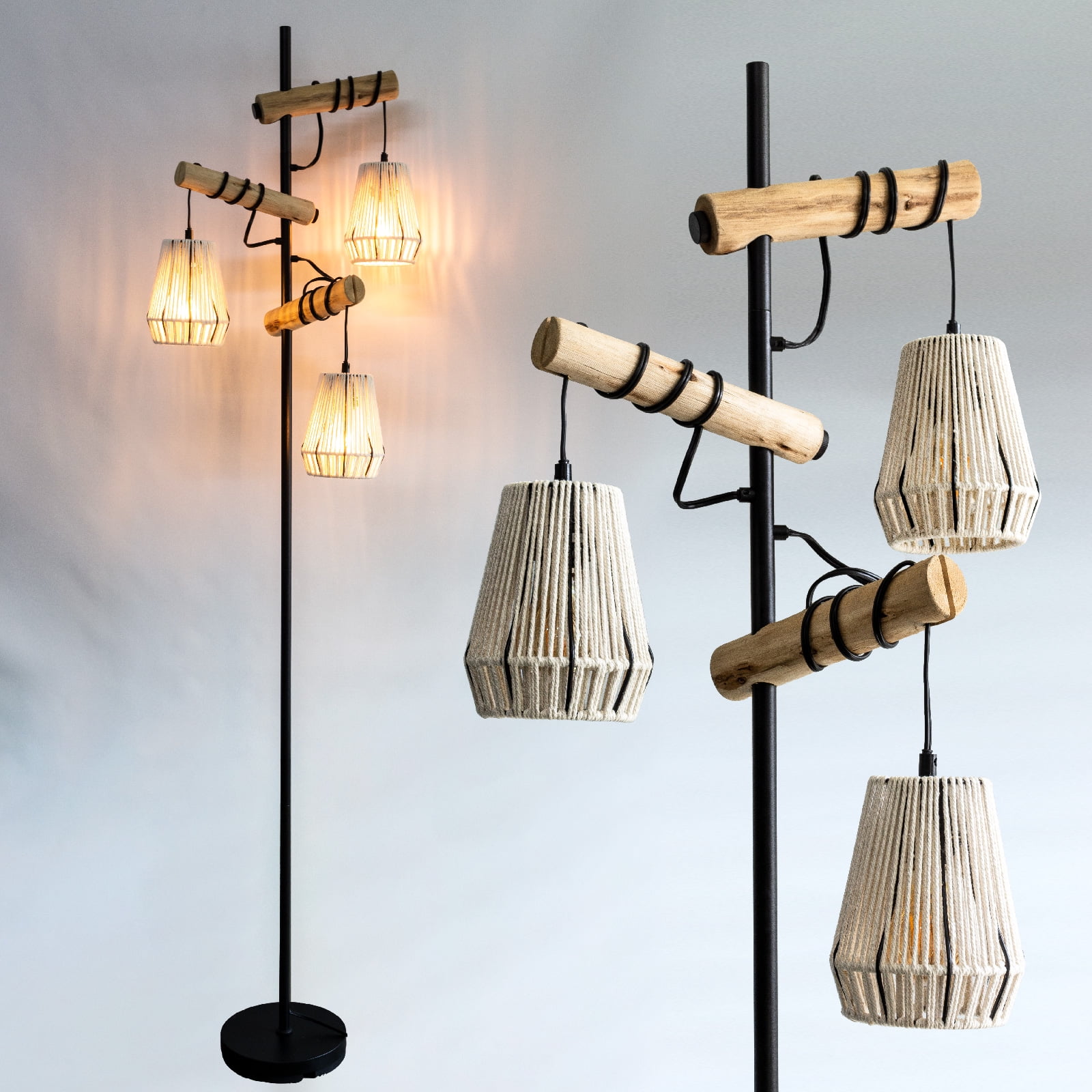 Tall Standing Lamps with 3pc Handmade Beige Shades, Modern Floor Lamps for Living Room, Bedroom, Study Room and Office