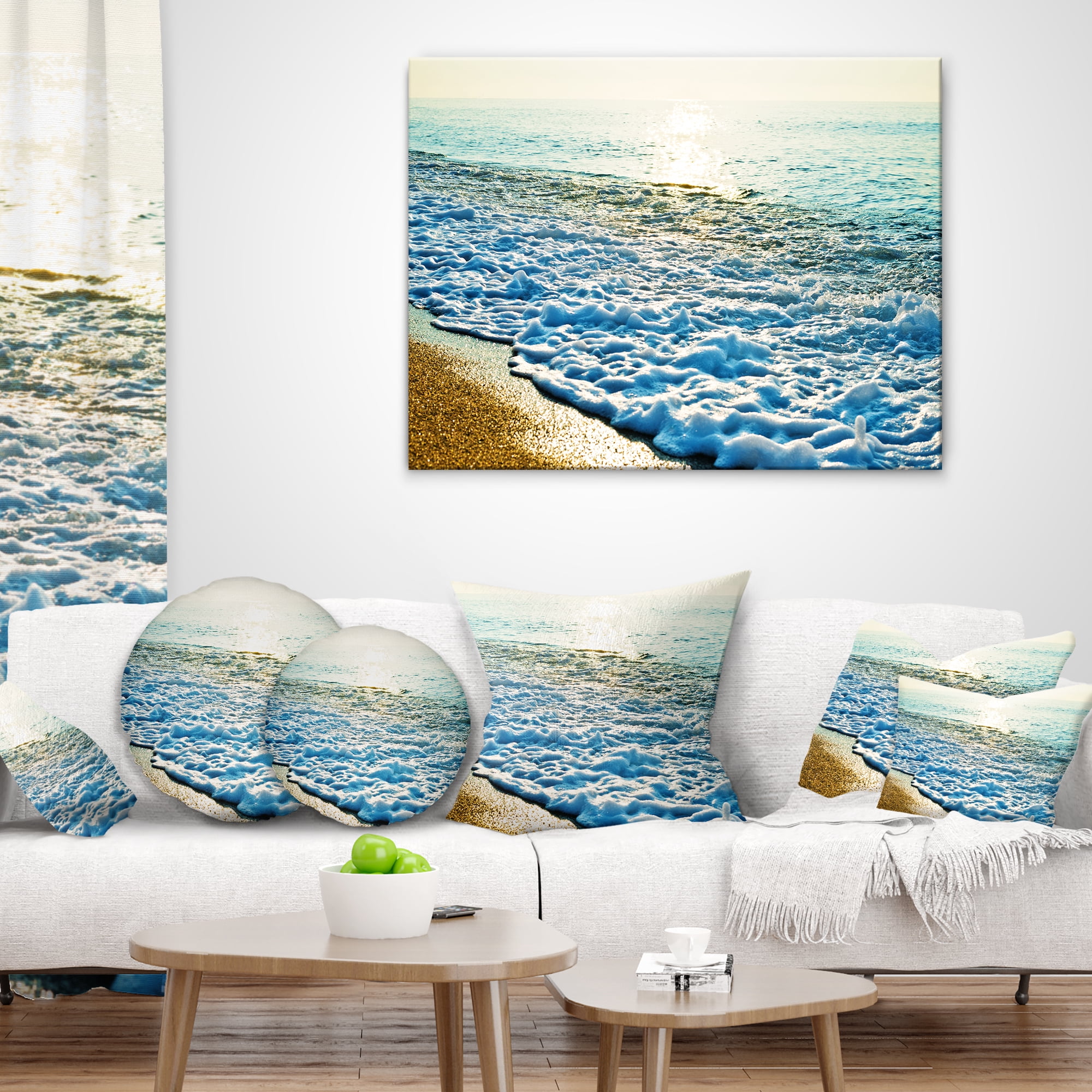 Designart Bright Blue Tranquil Seashore - Beach Photo Throw Pillow - 12x20
