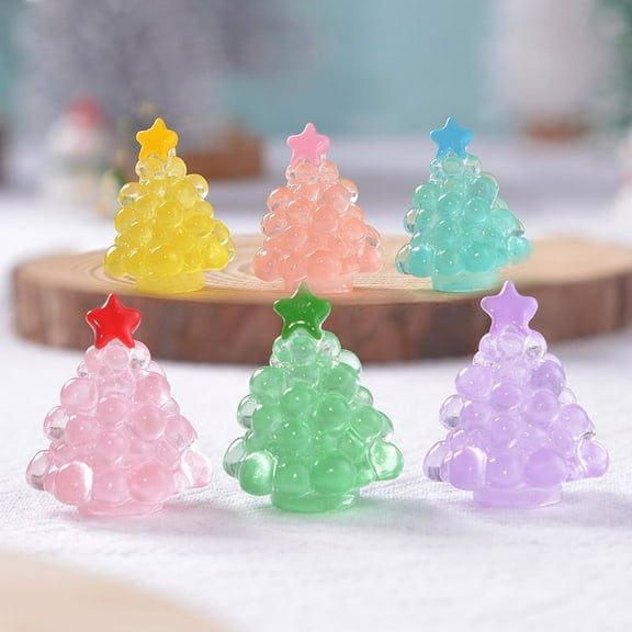 60pcs Glow-in-The-Dark Statue Tiny Tree Mini Crystal Christmas Trees Glowing Christmas Tree Luminous Christmas Miniatures