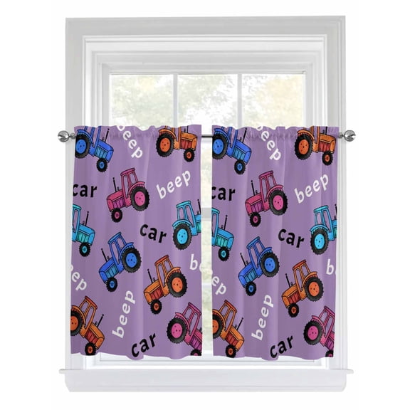 Cartoon Tractor Bathroom Window Curtain, Cute Beep Car Digger Shovel Truck Light Purple Light Filtering Coffee Kitchen Curtains, Bedroom Living Room Curtains 2 Panel 84"x54"