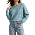 thumbnail image 2 of Women's Oversized Crewneck Sweaters 3D Textured Flower Detail Long Sleeve Loose Knit Pullover Soft Warm Jumper Casual Fall Winter Tops Sky Blue, 2 of 8