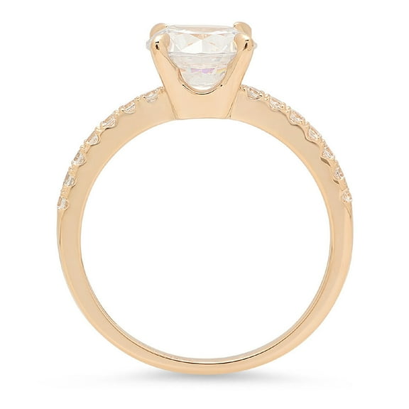 1.71 ct Round Cut Simulated Diamond Solitaire with Accents Engagement Ring for Women in 18K Yellow Gold