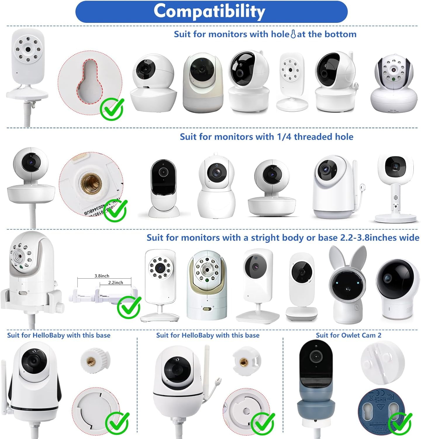Flexible Baby Monitor Clip Mount Compatible with DXR-8 Pro, Pro, , Eufy, , Motorola, Vtimes, , , and Other Baby Camera with 1/4 Screw Hole