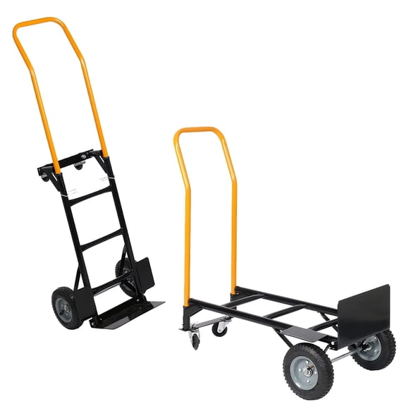 2-in-1 Convertible Hand Truck, Platform Truck Dolly MAX 400 LBS with Solid Tires & Swivel Casters, 4/2-Wheel Folding Cart for Warehouse, Moving, Garden, Grocery