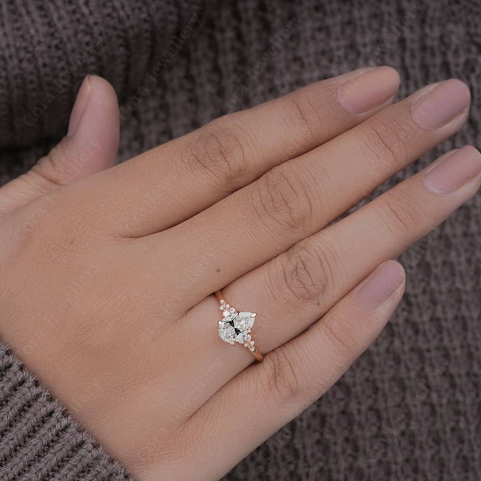 Cora Jewellery 1.25TCW Snow Drift Pear Moissanite Engagement Ring for Women, 14K Rose Gold, 4 US