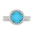 thumbnail image 2 of Clara Pucci 14K White Gold 2.52 Simulated Turquoise Engraveable Engagement Ring + Wedding Band Set, 2 of 7