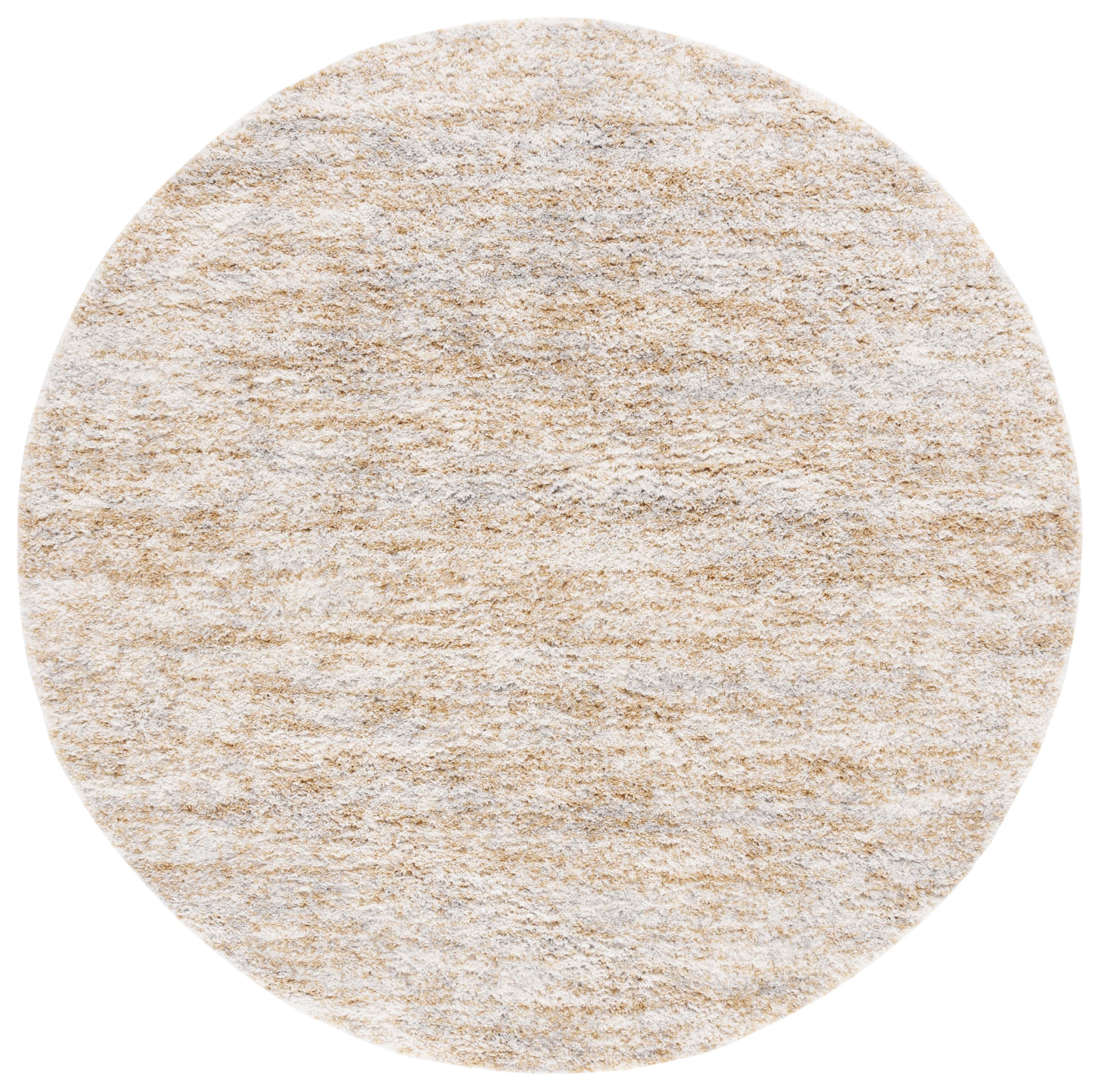 Safavieh Berber Torvald Abstract Polyester Shag Area Rug, Ivory/Light Gold, 4'5" x 4'5" Round