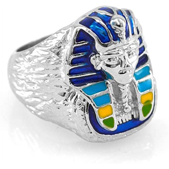 Hip-hop Silver Tone Mens King Tut Pharaoh Ring Size 11