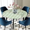 thumbnail image 5 of Elastic Fitted Round Tablecloth, Watercolor Floral Waterproof Stretch Table Cover for 55"-60" Tables, Spring Flowers Leaves Botanical Green Plaid Washable Outdoor Tablecloths for Patio, Picnic, 5 of 9