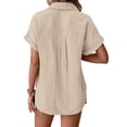 thumbnail image 5 of Yubnlvae Khaki Generisch Muslin Blouse Women's Summer Shirt Blouse Cotton Short Sleeve Linen Blouse Tops V Neck Long Blouse Tunic, L, 5 of 8