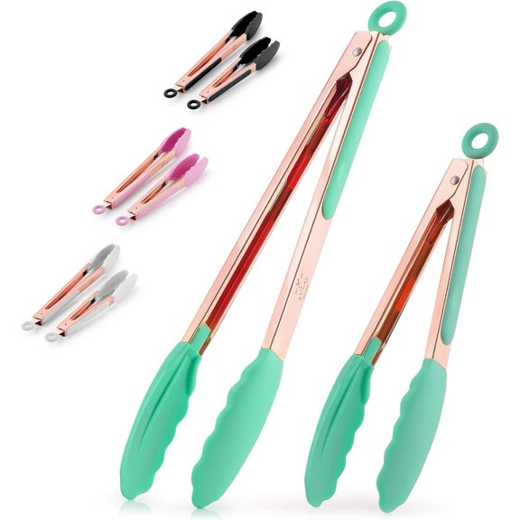 Zulay Kitchen 2 Pack Stainless Steel Kitchen Tongs With Lock Mechanism (9" & 12") Rose Gold - Mint