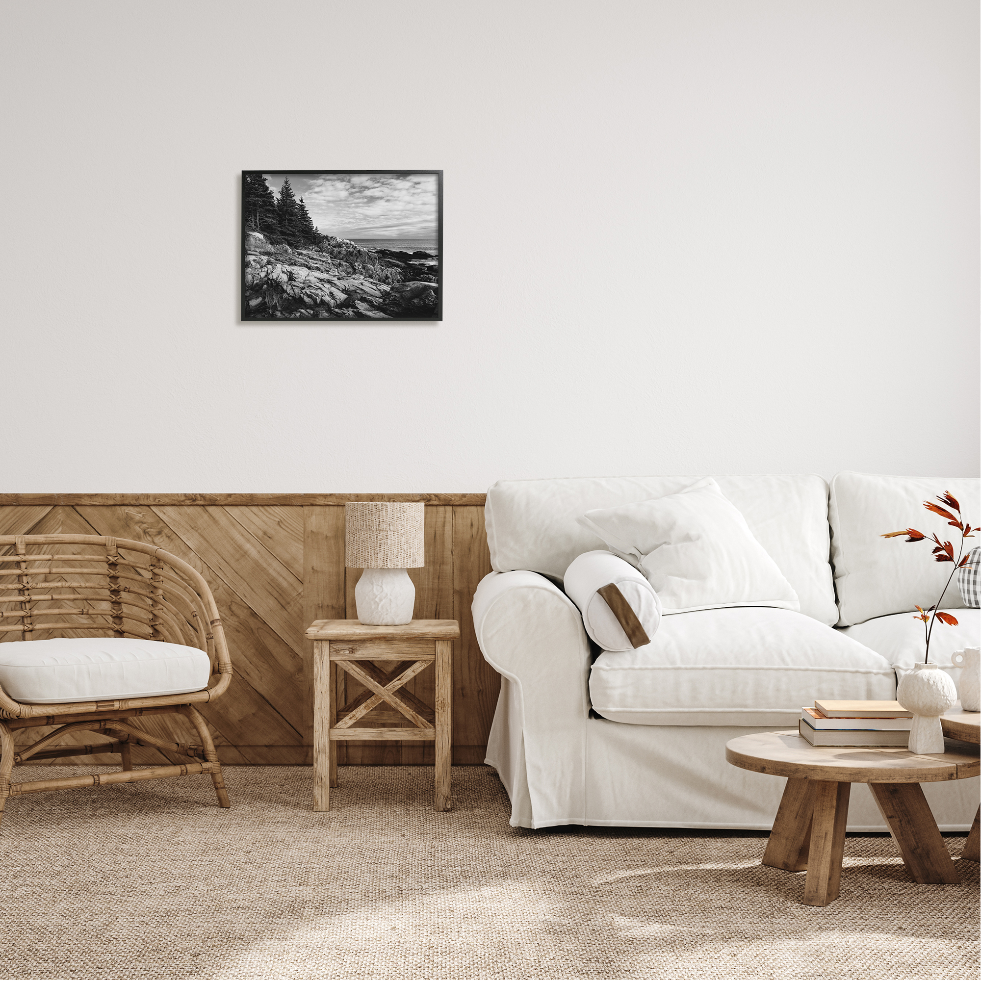 Stupell Industries Rocky Ocean Water Cloudy Coast Monochrome Nature Framed Wall Art, 20 x 16, Design by Daniel Sproul