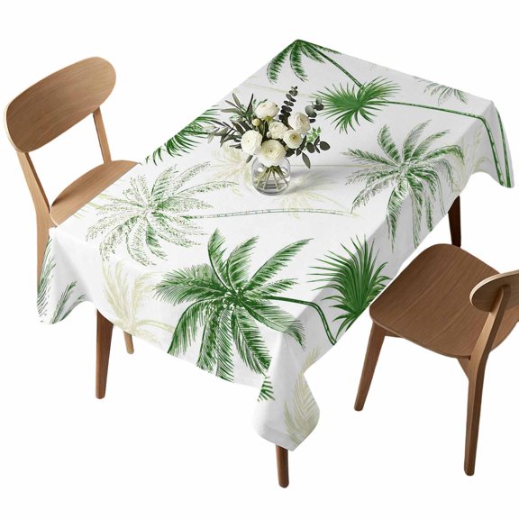 Waterproof Tablecloth Summer Vacation Green Palm Tree Rectangle Table Cloth 52x70in,Wipeable Washable Table Cover Tropical Plants Tablecloths for Dining Tables Kitchen Picnic Camping Outdoor Party