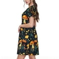 thumbnail image 2 of Picia Colorful Plants Mushroom Pattern Women's Short Sleeve Summer Dress Pleated Loose Swing Knee Length Short Sleeve Swing Dresses, 2 of 6