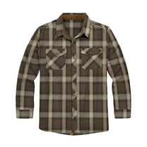 Victory Men's 100% Cotton Brushed Flannel Plaid Shirt with Corduroy Contrast - Brown - XXXL