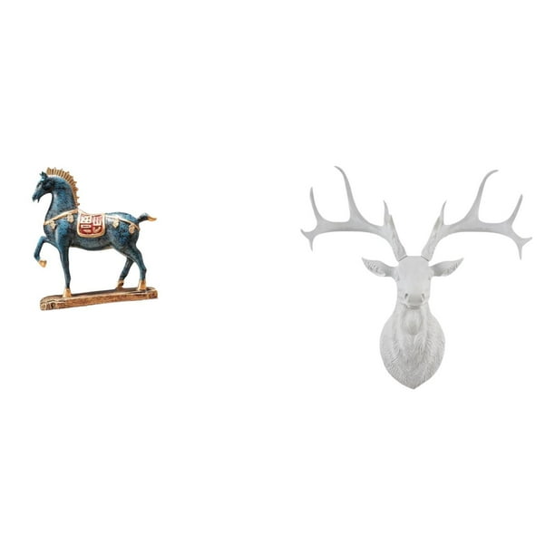 Escultura De Caballo De Pie Y Cabeza De Ciervo Para Escritorio Y Decoración De Pared, Adorno Fengshui De Resina Coleccionable, Obra De Arte Bohemia, Estantería, Sala De Estar, Oficina Y Hogar.