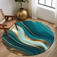 thumbnail image 3 of 6ft Round Rug, Teal Marble Non-Skid Rubber Backing Large Area Rugs - Living Room Bedroom Home Office, Modern Abstract Gold Fluid Art Indoor Floor Mat Carpets Washable Rug, 3 of 9