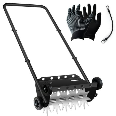 Push Spike Aerator,18Inch Push Lawn Aerator with 4 Wheels,Heavy Duty Rolling Manual Yard Aerator Lawn Tool with 45inch Handle,Suitable for Lawn Garden Yard Grass Maintenance