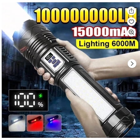 1000000LM Most Powerful LED Flashlight Rechargeable Type-C Flashlight Long Range 6000M Tactical Torch Light for Fishing Hunting