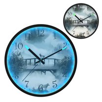 Voice Activated Clock with Glow Light 12 Inch Large Silent Wall Clock Battery Operated for Home Decor Old Wooden Bridge