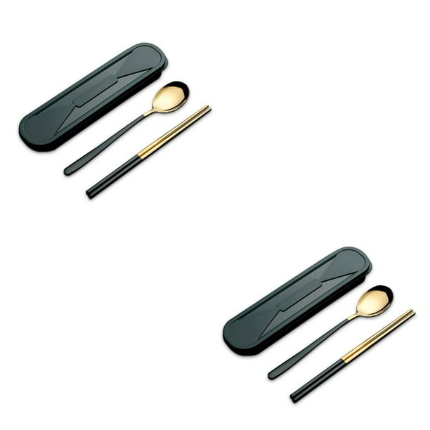 Bearachild Utensilios de cocina Cuchara Tenedor Juego de palillos Vajilla con caja Los estudiantes usan accesorios de viaje con PP Snap-fit Tipo 1 2Conjunto