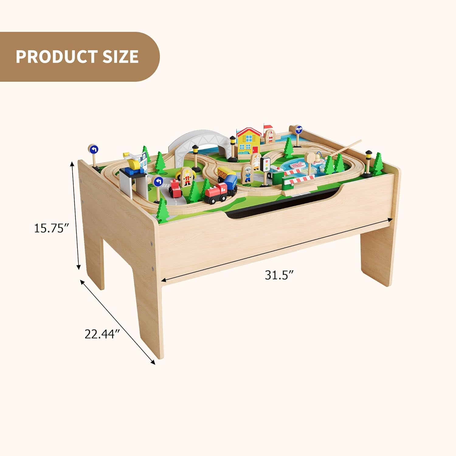Garvee Wooden ﻿Train Table 31.5 x 22.44 x 15.75", 78 Multicolor Piece, for Toddlers 3+