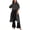 Black, variant on Women's Denim Jacket, Double-Breasted with Side Pockets, Lace-Up Tie Waist, Mid-Length Solid Color Turn-Down Collar, Overcoat Streetwear Windbreaker