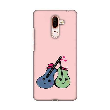 Nokia 7 Plus Case - Music doodles- Baby pink, Hard Plastic Back Cover, Slim Profile Cute Printed Designer Snap on Case with Screen Cleaning