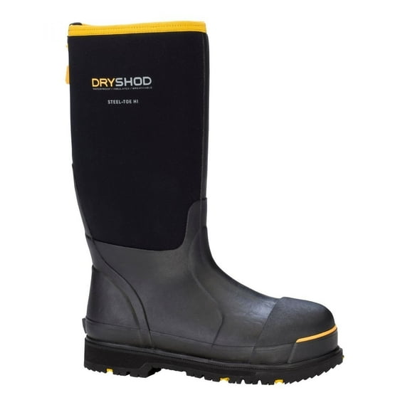 DRYSHOD WORK Mens Steel Toe Waterproof Work Boot Black Yellow STT-UH-BK Size One