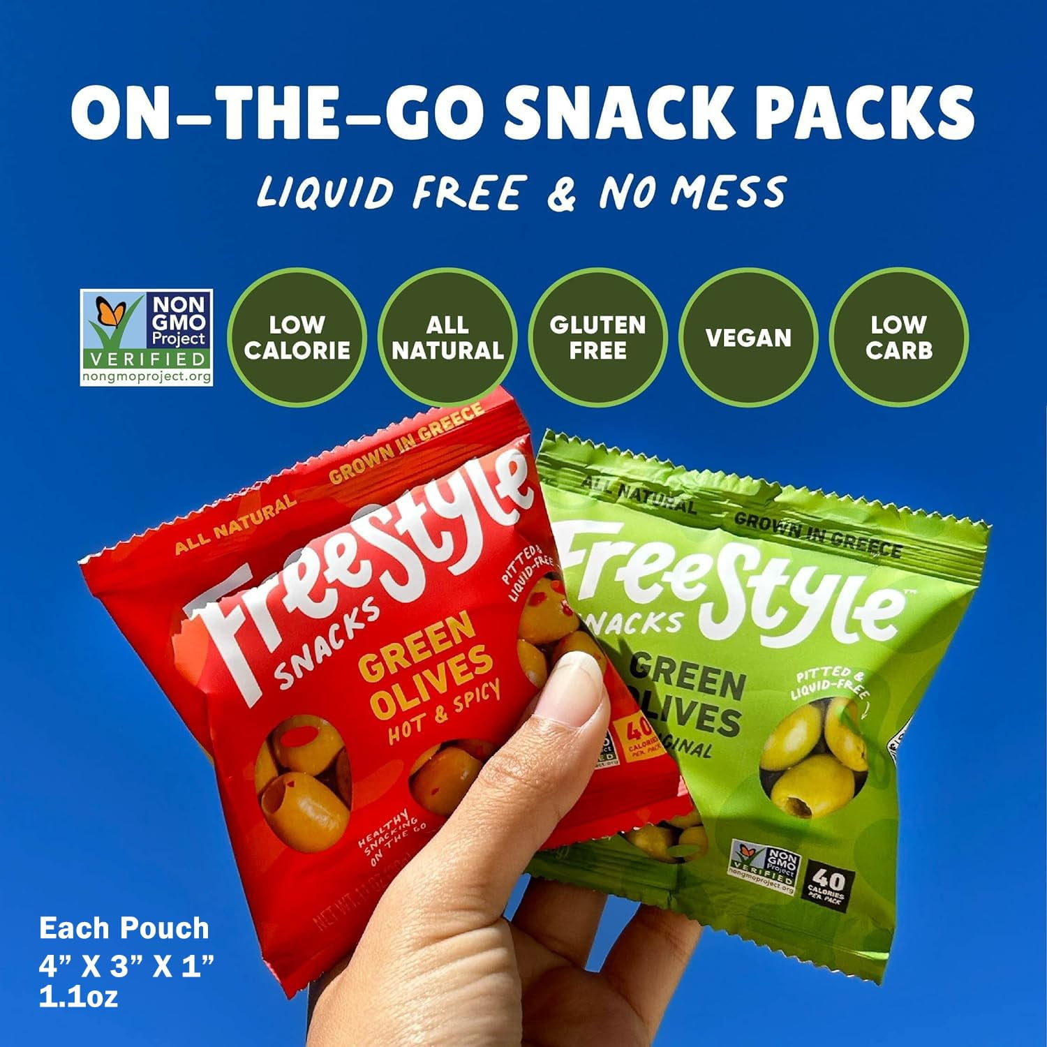 Freestyle Snacks Single Serve Olives, Liquid-Free Pouches, 1.1 oz