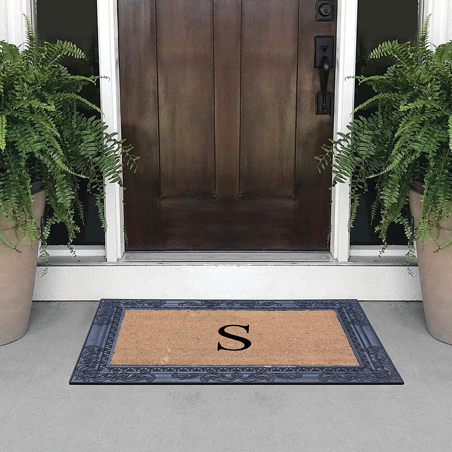 A1HC Natural Rubber & Coir 24x36 Monogrammed Doormat For Front Door, Anti-Shed Treated Durable Doormat for Outdoor Entrance, Heavy Duty, Low Profile, Easy to Clean, Long Lasting Front Porch Entry Rug