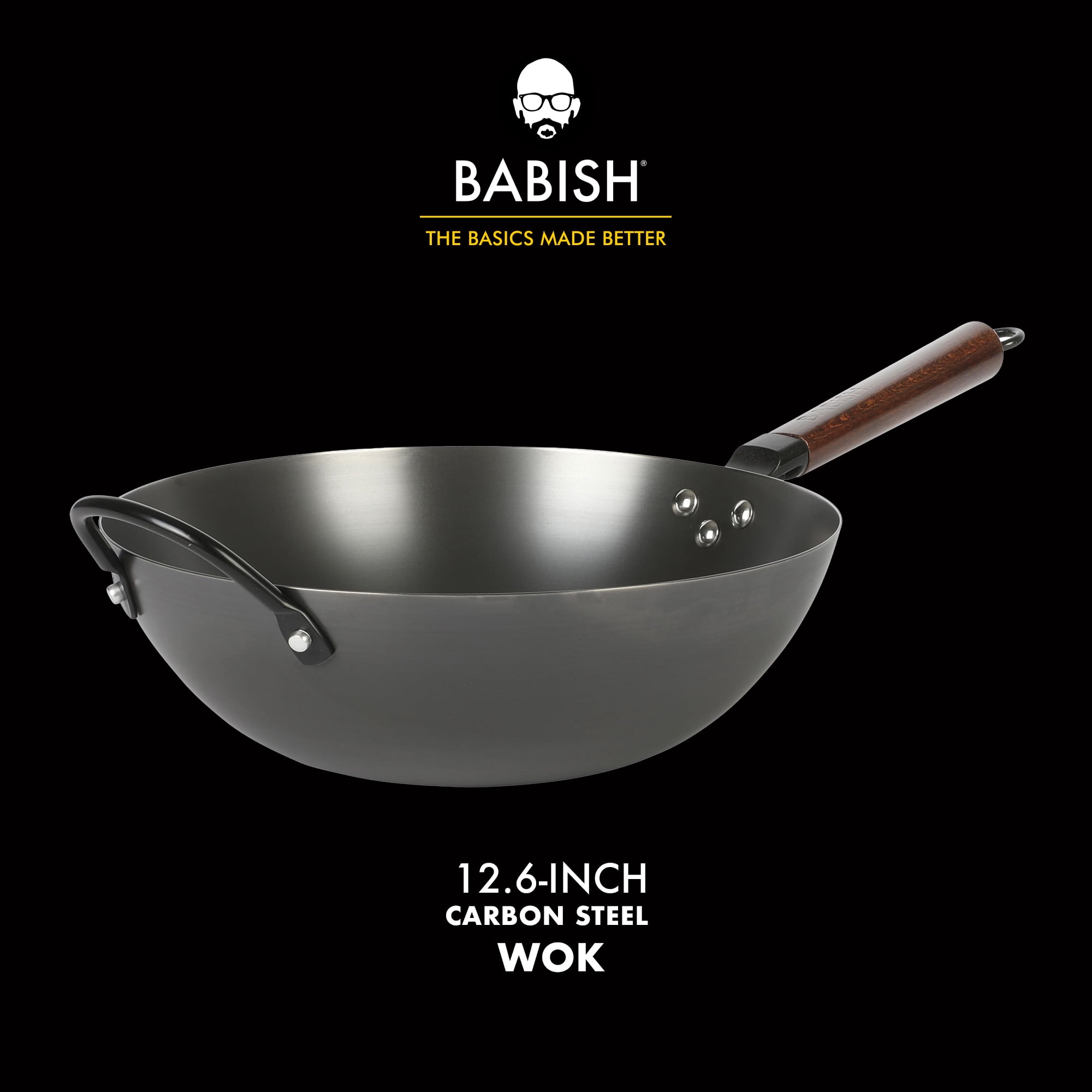 Babish 13-Inch Carbon Steel Wok with Detachable Wood Handle