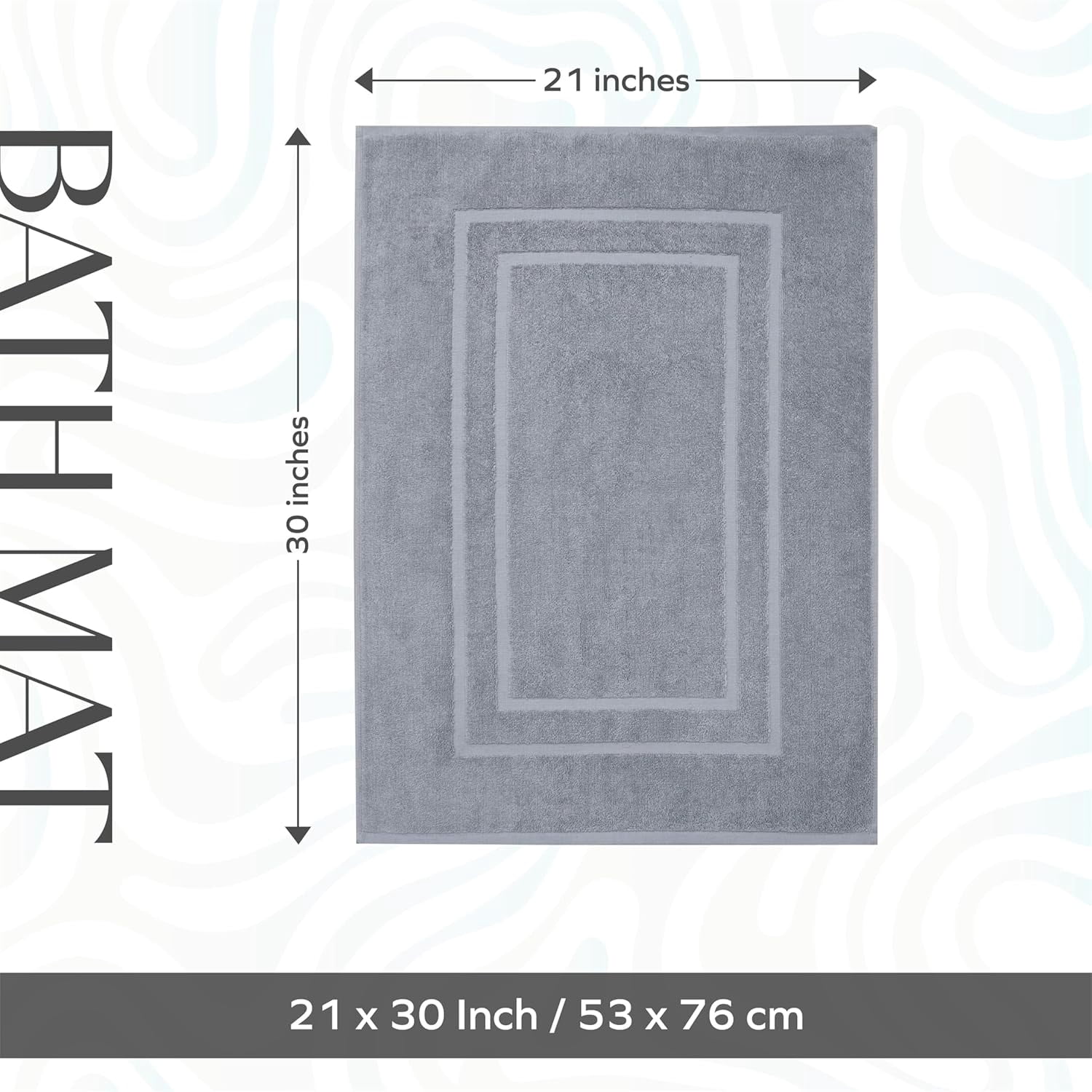 Feather & Stitch 2 Piece Towel Like Bath Mats (30x21 Inch) 100% Cotton Terry Mats Bathroom Shower Floor [NOT A Rug] Soft Absorbent Washable - Grey