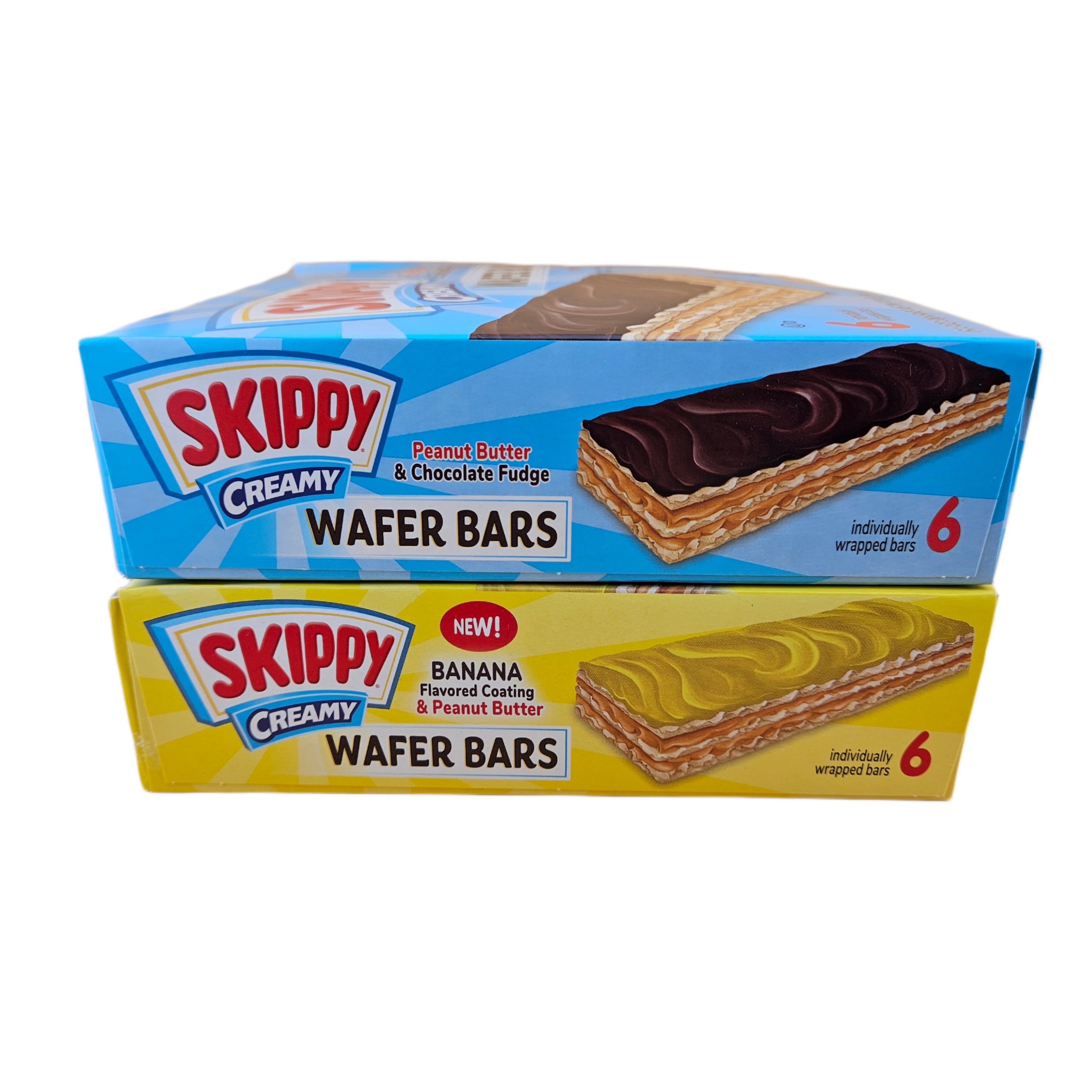 SKIPPY Creamy Peanut Butter And Chocolate Fudge Wafer Snack Bar, 7.8 oz and Creamy, Banana Flavored Coating & Peanut Butter 7.8 oz