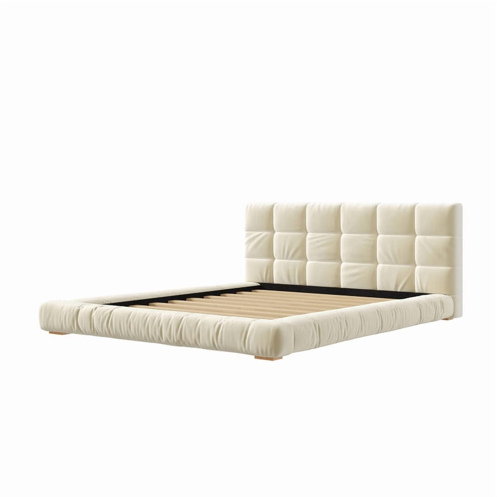 Velvet Queen/King Size Platform Bed Frame, Upholstered Floor Bed, Fully Wrapped Grounded Bed with Channel Tufted Headboard