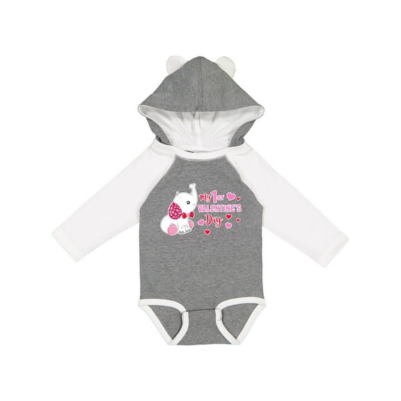 Inktastic My 1st Valentine's Day with Elephant Girls Long Sleeve Baby Bodysuit