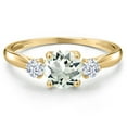 thumbnail image 3 of Gem Stone King 10K Yellow Gold Green Prasiolite and White Zirconia 3-Stone Ring for Women | 1.02 Cttw | Round 6MM | Gemstone Birthstone | Size 7, 3 of 6