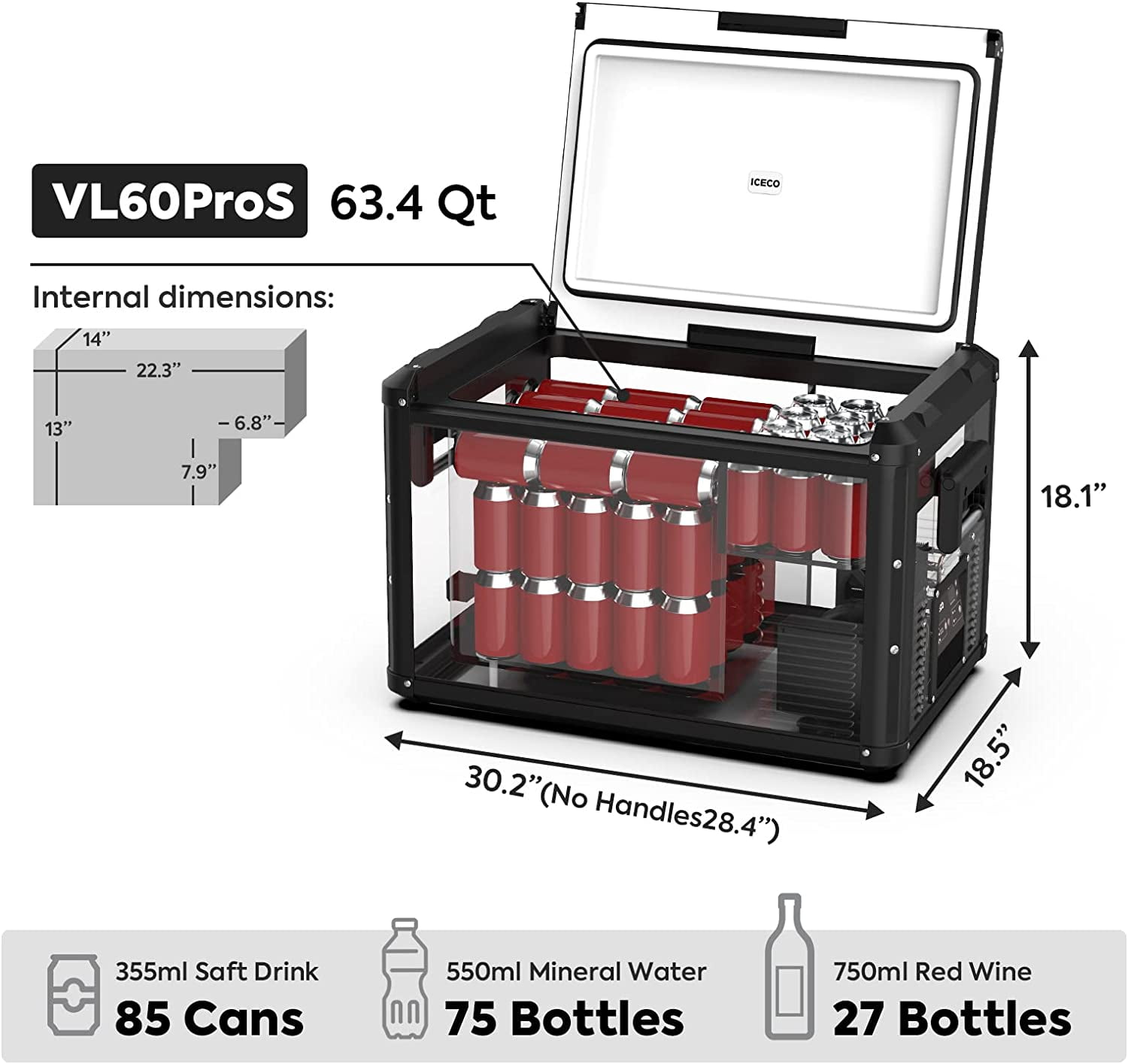 ICECO VL45 ProS 45L Portable Refrigerator Multi-Directional Lid Dual USB & DC 12/24V AC 110-240V