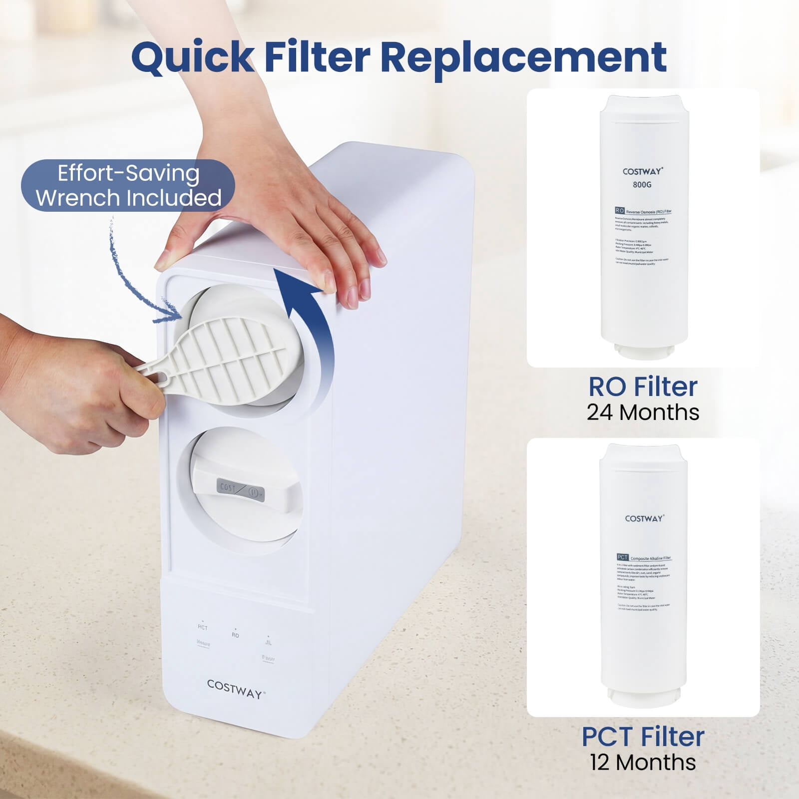 Costway 800 GPD Tankless Under-Sink RO System with 8-Stage Filtration & Smart LED Faucet Black + White-800 GPD
