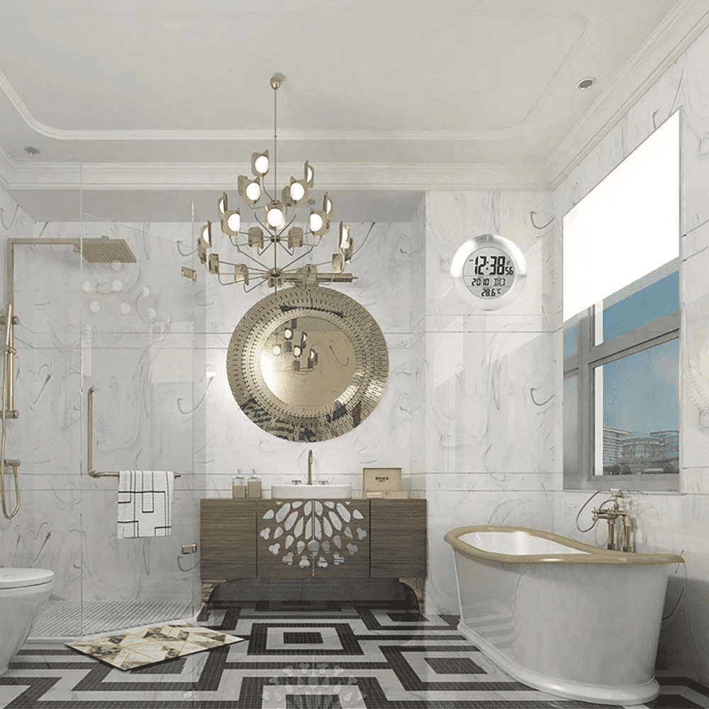 Digital Bathroom Shower Wall Clock, Waterproof Spray, Moisture Proof Meter, Moisture Proof, Large Screen Display, Calendar Month and Date, [4 Strong Suction Cups] Hanging Hole Silver Frame