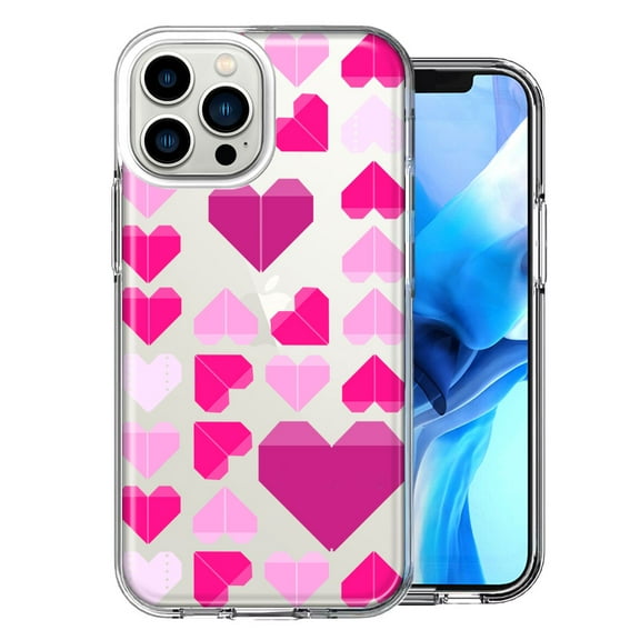 MUNDAZE for Apple iPhone 13 Pro Pink Purple Origami Valentine's Day Polkadot Hearts Design Double Layer Phone Case Cover