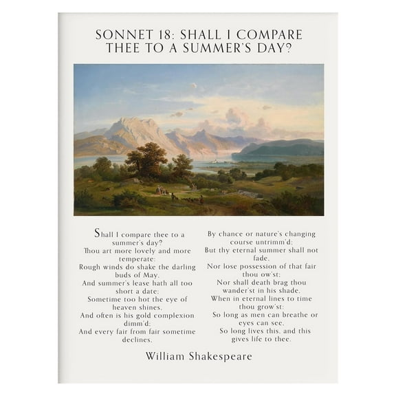Sonnet 18: Shall I Compare Thee To A Summer's Day? Art Poster William Shakespeare Poem Art Print Serene Pastoral Landscape Wall Decor Romantic Poetry Poster For Home And Office Classic Wall Art