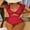 Red, variant on Charmo Ruffled One Piece Swimsuit for Women High Cut Bathing Suits Backless Monokini Swimwear