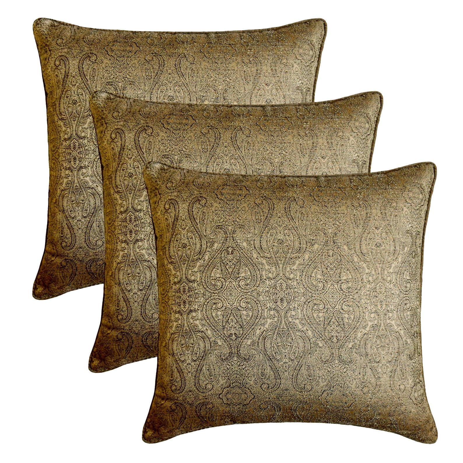Antique Gold Decorative Throw Pillow Covers 16"x16" | Contemporary Jacquard Cushion Cover Damask | Regal Damask Pillowcases for Couch, Sofa Bedroom & Living Room, Modern Home Décor - Golden Cascade