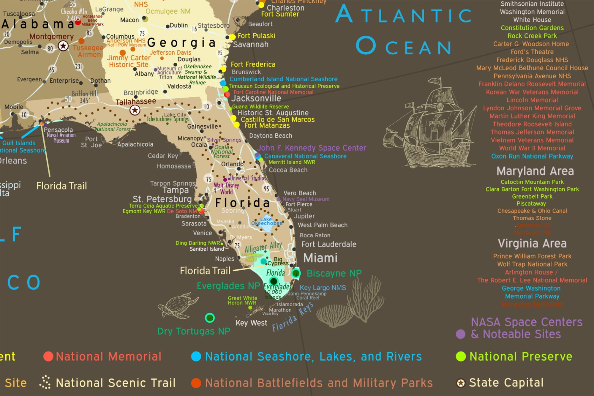 Geojango Usa Map Poster With National Parks Brown 24x16 Inches Walmart Com Walmart Com