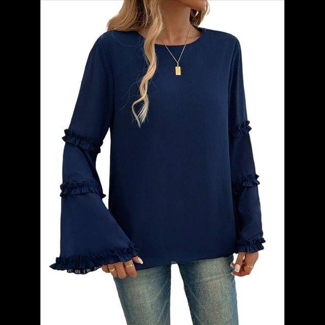 Blusas de Larga Acampanadas y Holgadas para Mujer, Otoño e Invierno 2025, Temperamentales, para Mujer Azul Marino S