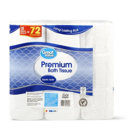 Great Value Soft & Strong Premium Bath Tissue, 18 Mega