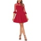 thumbnail image 1 of Vestido de fiesta mini A-Line con malla transparente y mangas 3/4, escote en forma de llave, color rojo M, 1 of 5