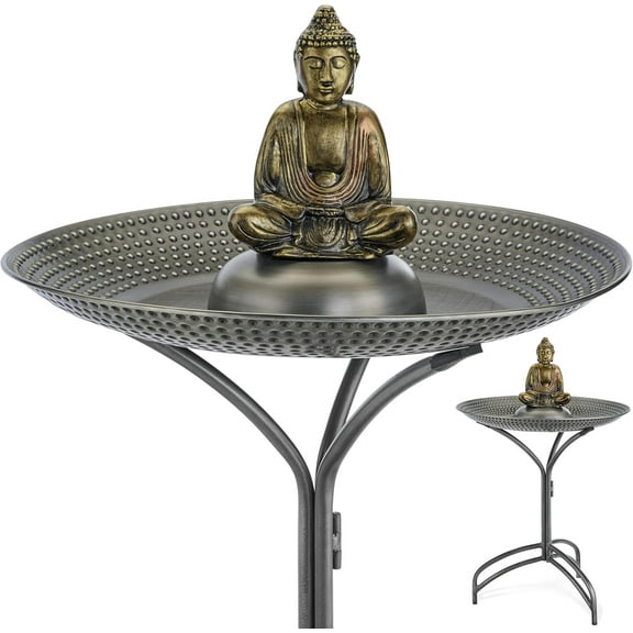 Good Directions Free Standing Pewter Copper Tranquility Bird Bath with Statue for Outside Backyard, Outdoor, Patio, Garden, Birdbath Feeder Gift for Bird Lovers Watchers, Large 20" Metal Bowl